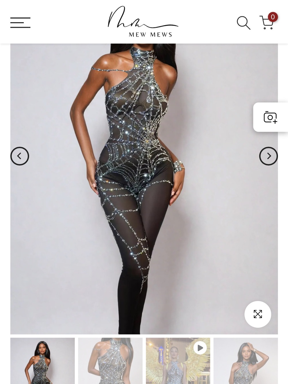 Mew Mews Cobweb Rhinestone Mesh Jumpsuit